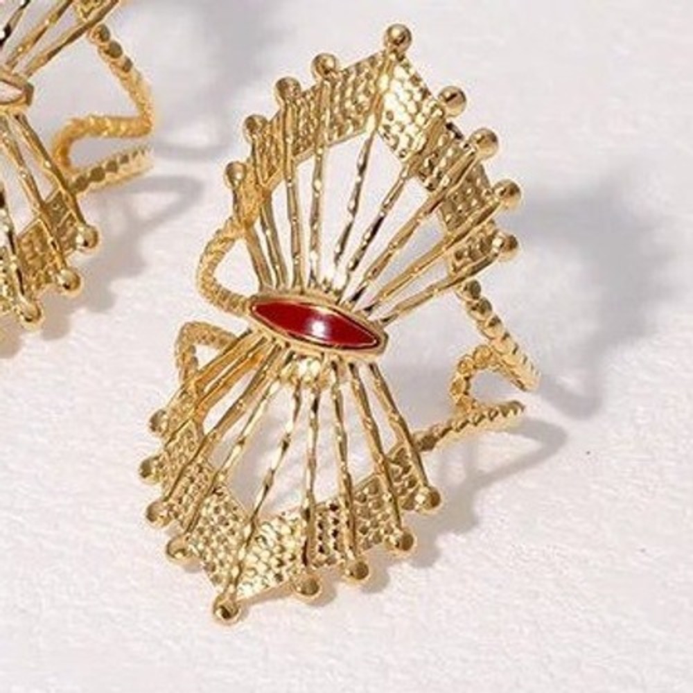 Gold Tone Stainless Steel Fan Shape Statement Ring Accent Adjustable